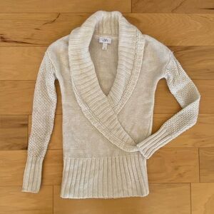LOFT Alpaca/Wool/Acrylic blend Cream Shawl Collar Women's Sweater XS.